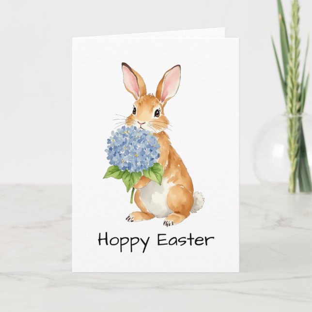 Tarjeta De Agradecimiento Hoppy Easter Watercolor Hydrangea Bunny (Anverso)