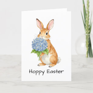 Tarjeta De Agradecimiento Hoppy Easter Watercolor Hydrangea Bunny