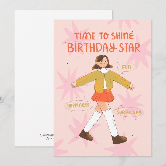 Tarjeta De Agradecimiento Hora de brillar la estrella de cumpleaños, linda t (Anverso / Reverso)