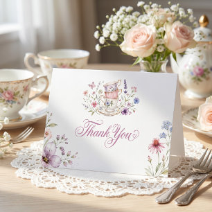 Tarjeta De Agradecimiento Hora del té Taza de té elegante Púrpura Acuarela