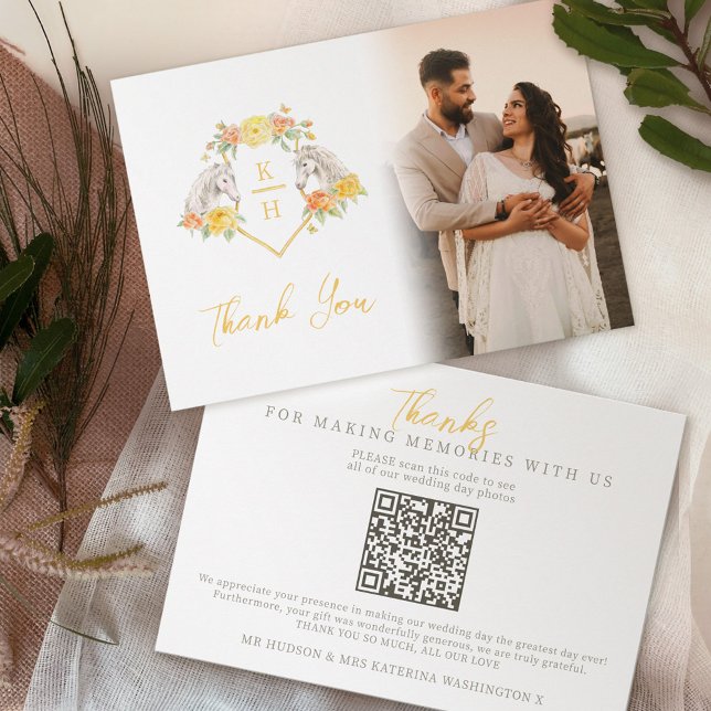 Tarjeta De Agradecimiento Horarios y rosas monograma bodas Fotos Código QR (Subido por el creador)