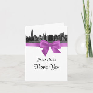 Tarjeta De Agradecimiento Horizonte amplio de NYC grabado en BW Lila Gracias