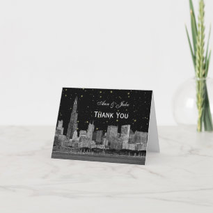 Tarjeta De Agradecimiento Horizonte de Chicago Grabado Estrellado Fondo DIY