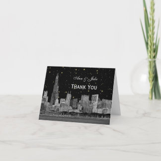 Tarjeta De Agradecimiento Horizonte de Chicago Grabado Estrellado Fondo DIY 