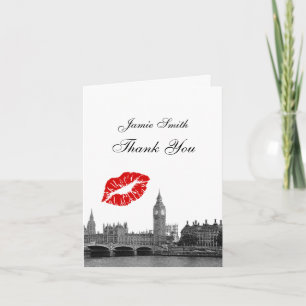 Tarjeta De Agradecimiento Horizonte de Londres Inglaterra Besito #1 BW Graci