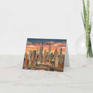 Tarjeta De Agradecimiento Horizonte de Nueva York Arte de Viaje Vintage   Pe