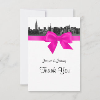Tarjeta De Agradecimiento Horizonte de NYC ancho grabado en rosa fucsia bril
