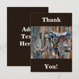 Tarjeta De Agradecimiento Horse Saddle Horseshoe Rustic Western Gracias Ca