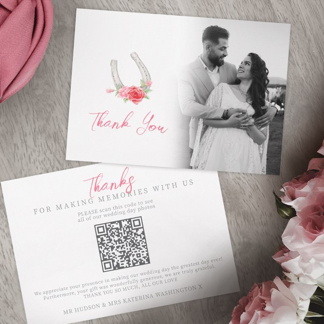Tarjeta De Agradecimiento Horses and roses monogram wedding Photos QR Code (Subido por el creador)