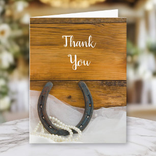 Tarjeta De Agradecimiento Horseshoe Pearls Western Barn Boda Gracias