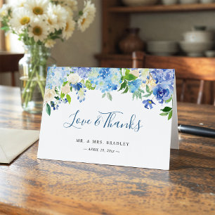 Tarjeta De Agradecimiento Hortensia Acuarela Floral Azul Claro Gracias