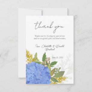 Tarjeta De Agradecimiento Hortensia Azul Arte Floral Moderno