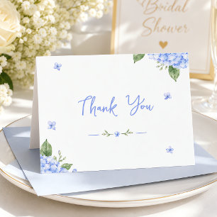 Tarjeta De Agradecimiento Hortensia Azul Floral Acuarela Elegante