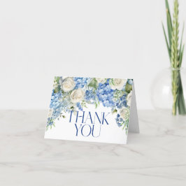 Tarjeta De Agradecimiento Hortensia Azul Rosas Blancas Floral Acuarela