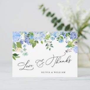 Tarjeta De Agradecimiento Hortensia Floral Azul Acuarela Elegante