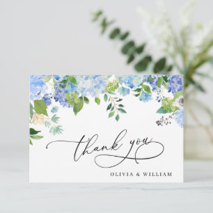 Tarjeta De Agradecimiento Hortensia Floral Azul Acuarela Elegante