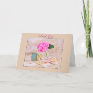 Tarjeta De Agradecimiento Hortensia Rosa Gracias con Conchas Marinas