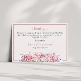 Tarjeta De Agradecimiento Hortensias acuarela rosa flores de verano funeral