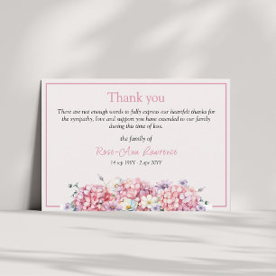Tarjeta De Agradecimiento Hortensias acuarela rosa flores de verano funeral