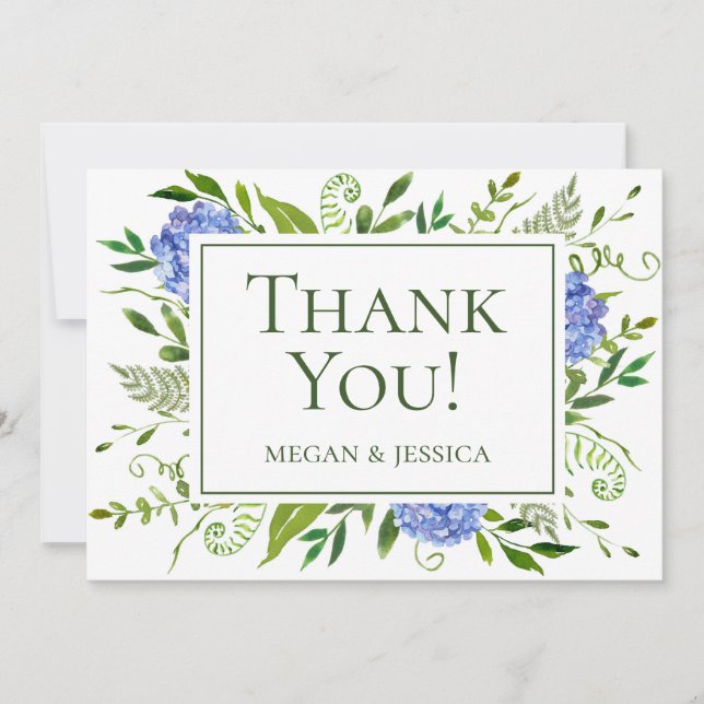 Tarjeta De Agradecimiento Hortensias Azules (Anverso)