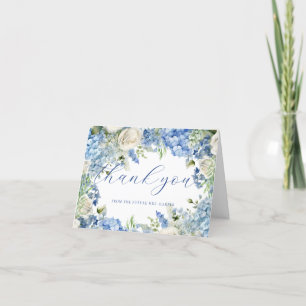 Tarjeta De Agradecimiento Hortensias Azules Acuarela Rosas Escritura Elegant