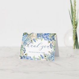 Tarjeta De Agradecimiento Hortensias Azules Acuarela Rosas Escritura Elegant