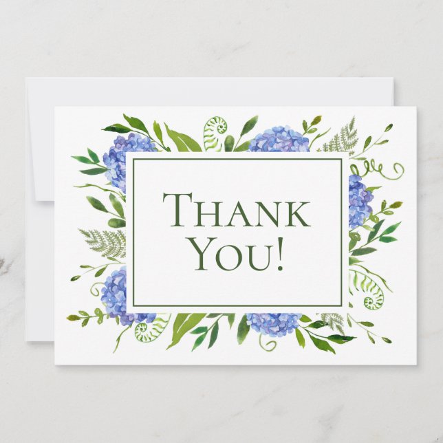 Tarjeta De Agradecimiento Hortensias Azules Cumpleaños 70 (Anverso)