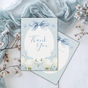 Tarjeta De Agradecimiento Hortensias Azules y Blancas Cinta Regadera Nupcial
