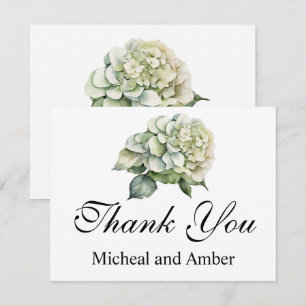 Tarjeta De Agradecimiento Hortensias florales acuarela verde blanco elegante