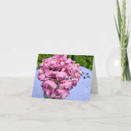 Tarjeta De Agradecimiento Hortensias rosadas en una mesa