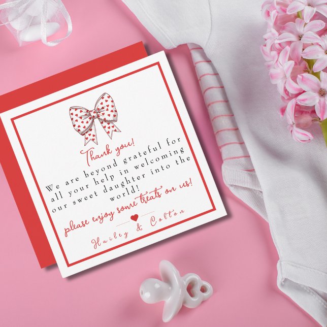 Tarjeta De Agradecimiento Hospital de la NICU de parto y parto (Heart Bow Daughter Labor & Delivery NICU Hospital Thank You Card)