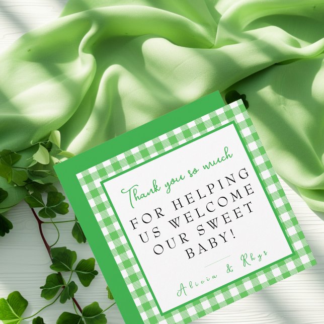 Tarjeta De Agradecimiento Hospital Green Gingham de parto y trabajo en la Un (Green Gingham Labor & Delivery NICU Hospital Thank You Card)