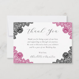 Tarjeta De Agradecimiento Hot Pink and Black Rustic Floral Lace Wedding