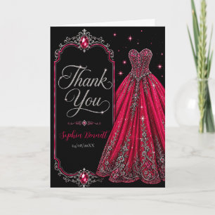 Tarjeta de agradecimiento Hot Pink Jewel Sweet 16