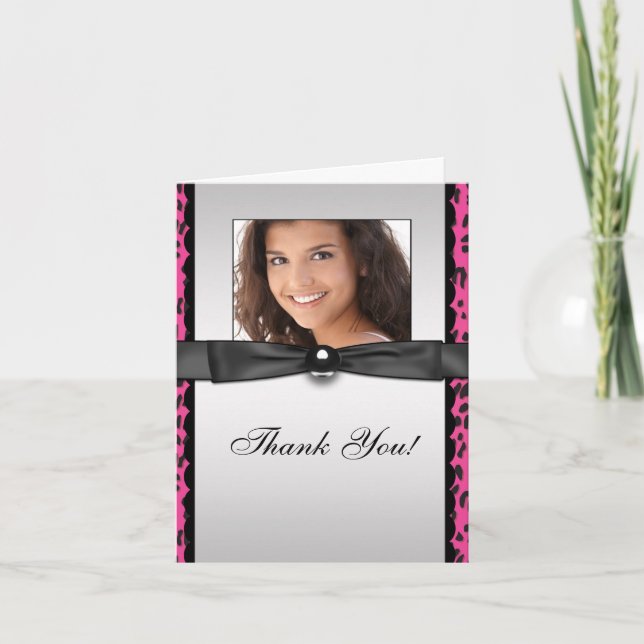 Tarjeta De Agradecimiento Hot Pink Leopard Photo You Cards (Anverso)
