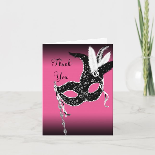 Tarjeta De Agradecimiento Hot Pink Masquerade Party Mask Thank You Cards (Anverso)