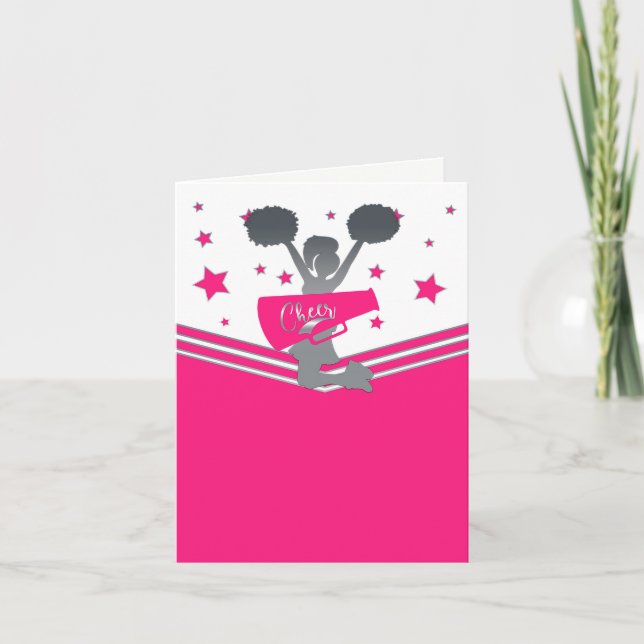 Tarjeta De Agradecimiento Hot Pink Silver Stars Cheer Leer Gracias (Anverso)