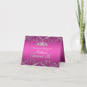 Tarjeta de agradecimiento Hot Pink & Silver Tiara