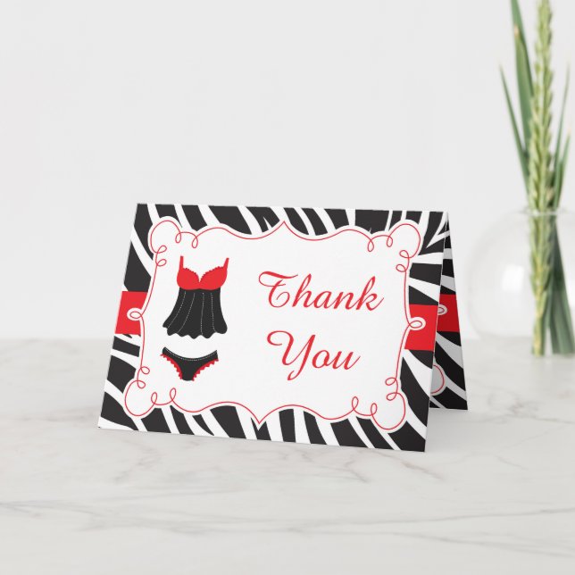 Tarjeta De Agradecimiento Hot Red Lingerie Fiesta Gracias (Anverso)