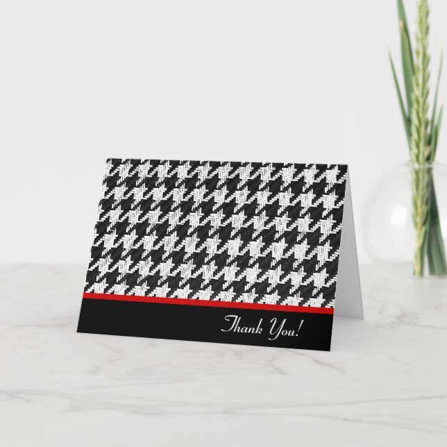 Tarjeta De Agradecimiento Houndstooth blanco y negro le agradece cardar (Anverso)