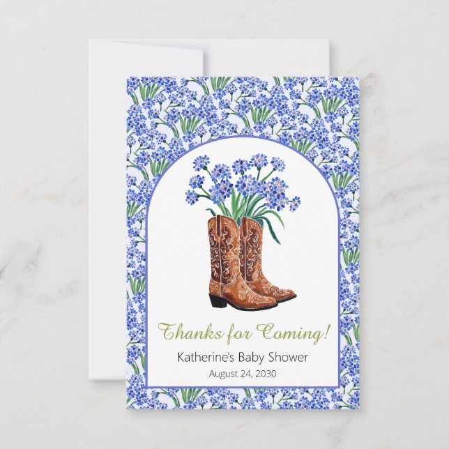 Tarjeta De Agradecimiento Howdy Baby Bluebonnets Cowboy Baby Shower (Anverso)
