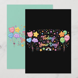 Tarjeta De Agradecimiento Hoy Es Tu Día Globos Kawaii