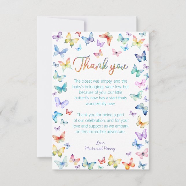 Tarjeta De Agradecimiento https://www.zazzle.com/butterfly_baby_shower_photo (Anverso)