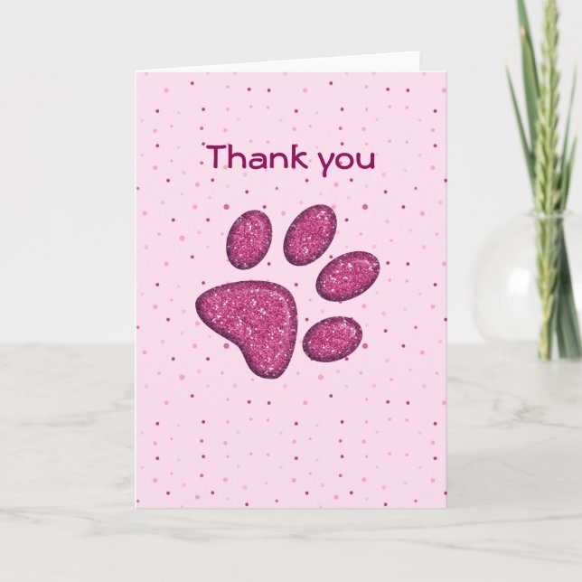Tarjeta De Agradecimiento huella de pata de gato brillante - rosa (Anverso)