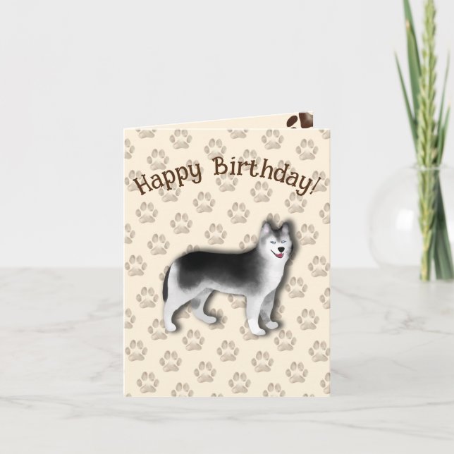 Tarjeta De Agradecimiento Huella de perro Husky Happy Birday Editable (Anverso)