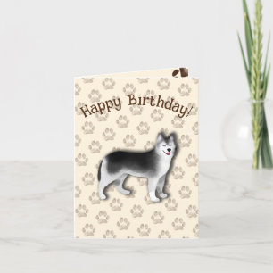 Tarjeta De Agradecimiento Huella de perro Husky Happy Birday Editable