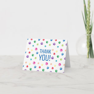 Tarjeta De Agradecimiento Huellas de patas pintadas de arcoíris Gracias