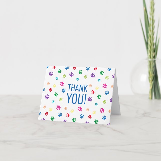 Tarjeta De Agradecimiento Huellas de patas pintadas de arcoíris | Gracias (Anverso)