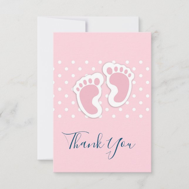 Tarjeta De Agradecimiento Huellas infantiles rosas pequeñas gracias (Anverso)