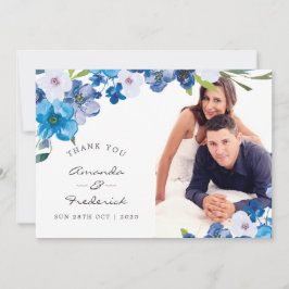 Tarjeta De Agradecimiento Hues del Boda Floral Azul Gracias foto